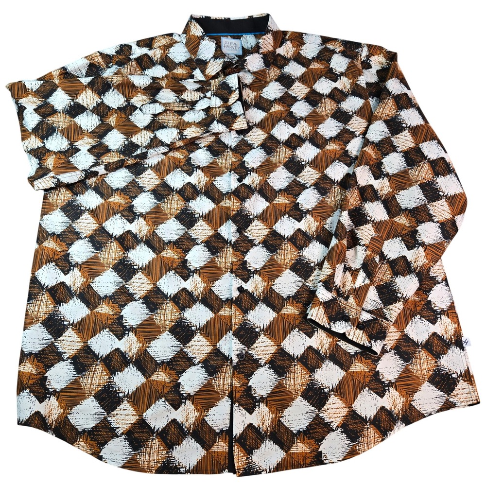 Steve Harvey Collection Mens XXL Brown Geometric Diamond Print Button Down Shirt